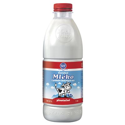 Mléko plnotučné čerstvé láhev 3,5% chlazené 6x1L Bohemilk