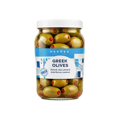 Olivy zelené řecké s papričkou 1x600g Hermes
