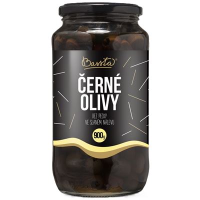 Olivy černé celé bez pecky 1x900g Bassta
